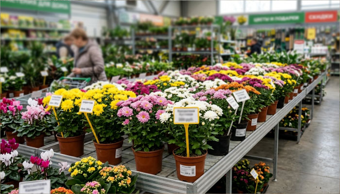 Комнатные хризантемы в продаже